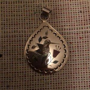 Navajo handmade inlay hummingbird pendant silver